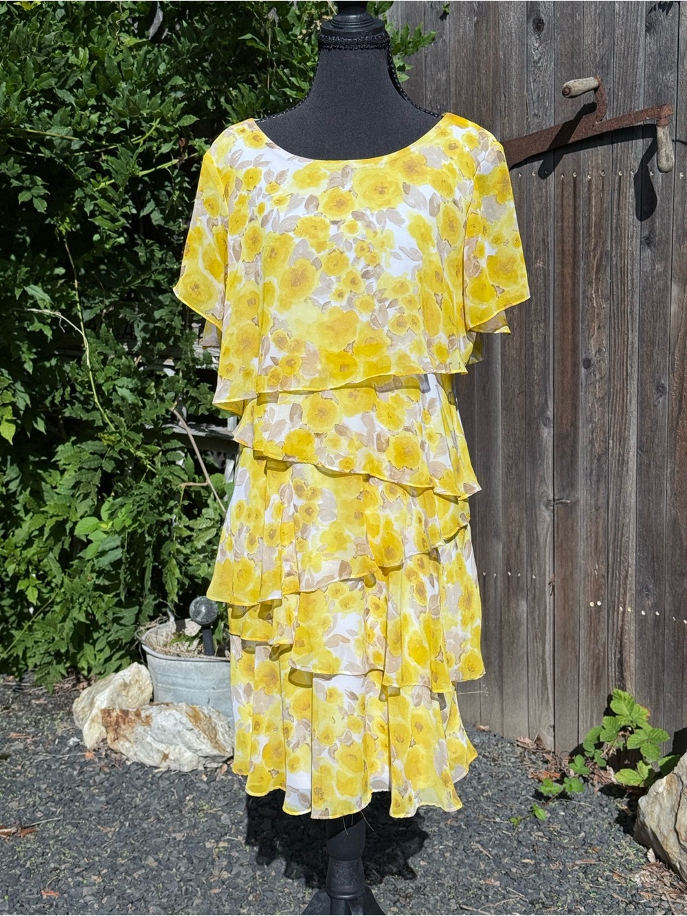 R&K Yellow Floral Tiered Midi Dress